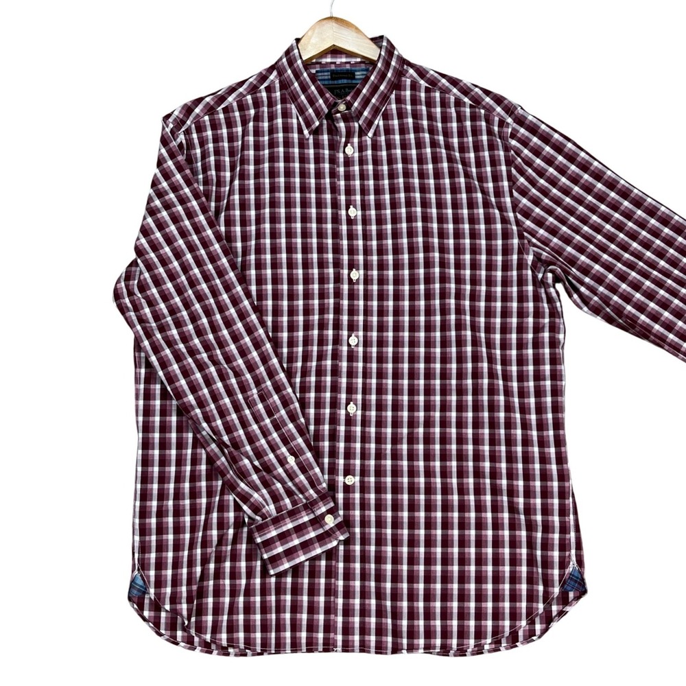 Jos. A. Bank Reserve Button Down Shirt Men Medium Burgundy Check Traditional Fit